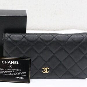 Chanel Black Quilted Lambskin Classic Long Flap Wallet